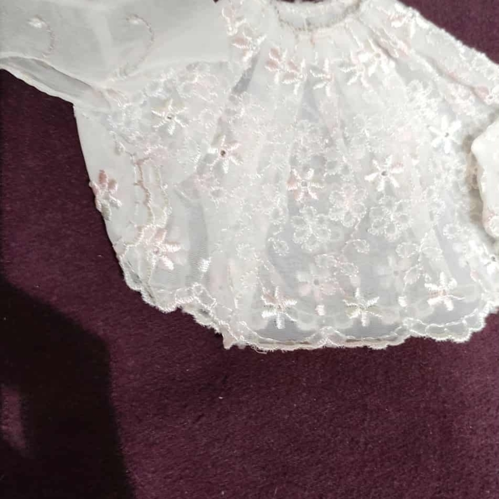 Barbie White Sheer Floral Lace Top with Pale Pink Accents
